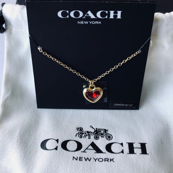 COACH  Charms  Red Heart Necklace  Gold -tone   w Jewelry bag - Picture 4 of 6
